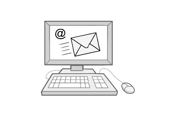 Illustration eines Computers, dessen Bildschirm ein Brief anzeigt.