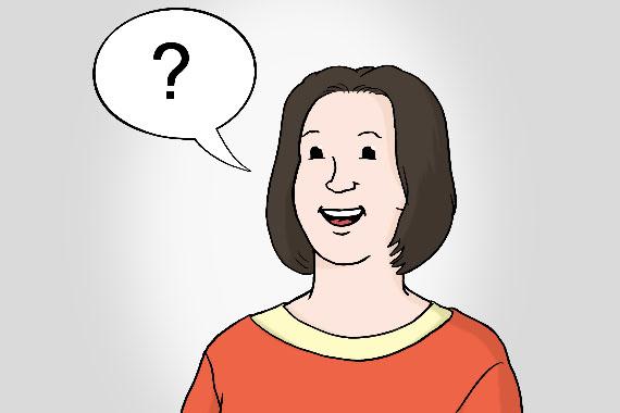 Illustration einer Frau im Portrait mit einer Sprechblase, in der ein Fragezeichen ist.