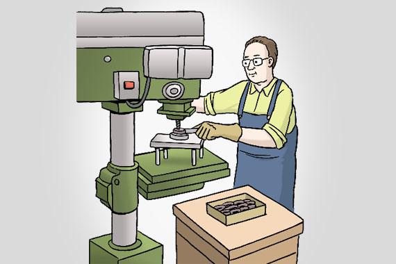 Illustration eines Mannes, der an einer Maschine arbeitet.