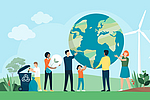 Illustration einer multiethnische Gruppe von Menschen, die für den Umweltschutz zusammenarbeiten