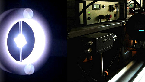 Versuchsaufbau zur orts- und  zeitaufgelösten Messung der Temperatur in  elektrostatischen Entladungsfunken