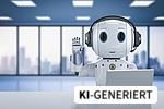 Lächelnder und winkender Roboter mit einem Laptop