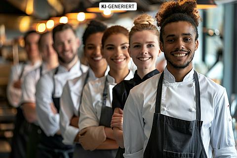 Selbstbewusstes multiethnisches Restaurantpersonal kommt zusammen